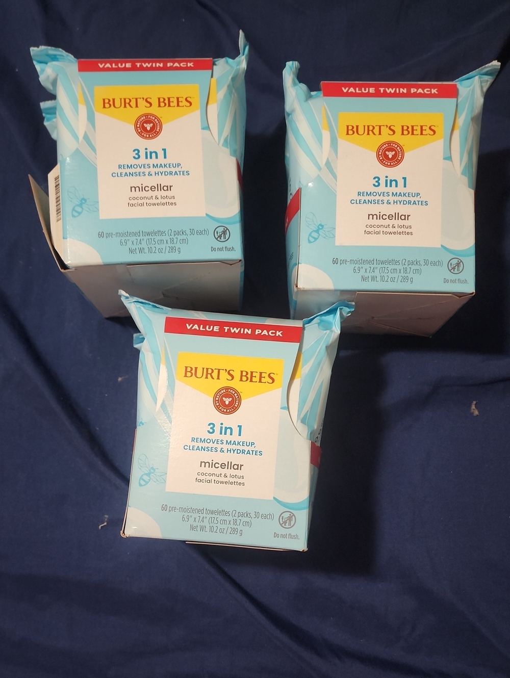 3 packs of 2 180wipes total Burt's Bees 3-in-1 Micellar Facial Towelettes -